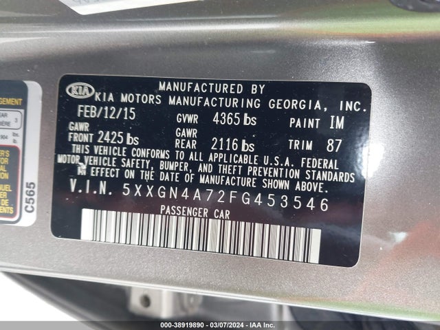 KIA OPTIMA EX 2015 5XXGN4A72FG453546 Image 9