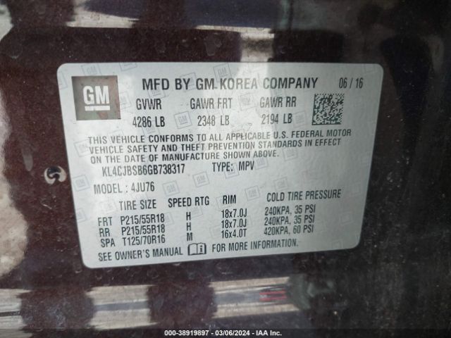 KL4CJBSB6GB738317 Buick Encore Convenience