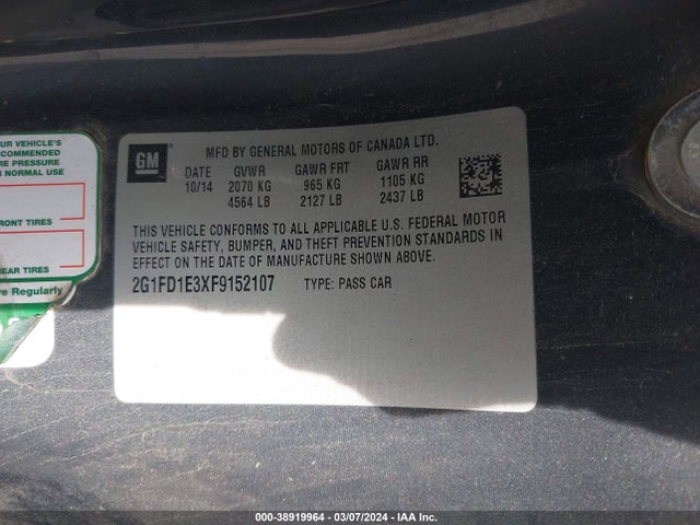 Chevrolet Camaro 1lt 2015 2G1FD1E3XF9152107 Image 9