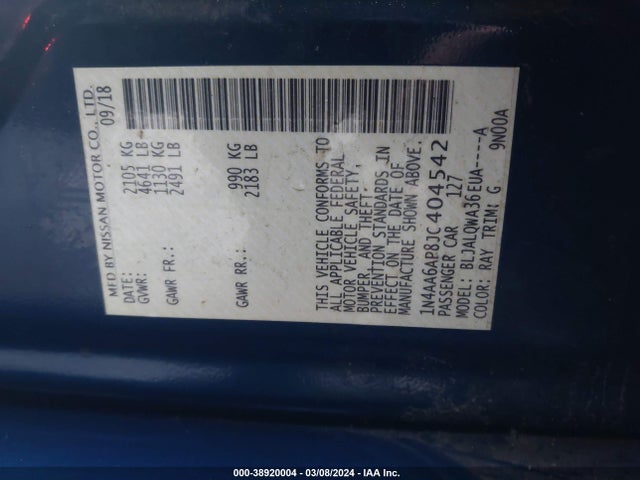 Nissan Maxima 3.5 S 2018 1N4AA6AP8JC404542 Image 9
