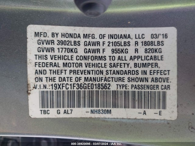 Honda Civic Ex-t 2016 19XFC1F36GE018562 Image 9