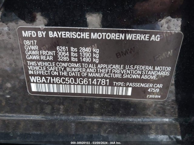 BMW M760i Xdrive 2018 WBA7H6C50JG614781 Image 9