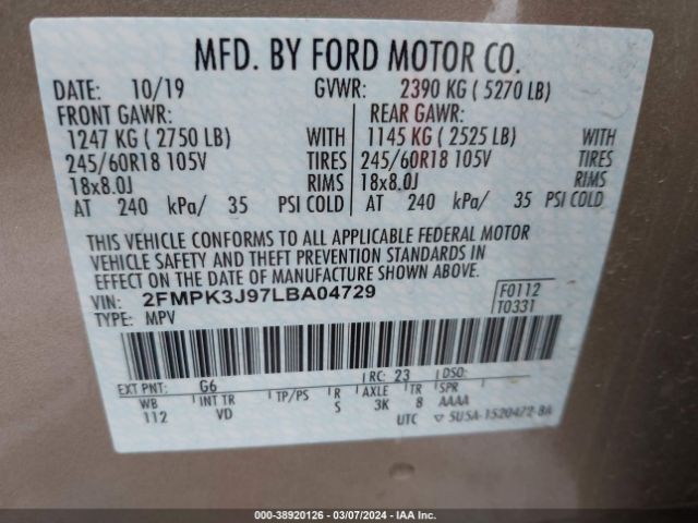 2020 FORD EDGE 2FMPK3J97LBA04729 Photo 8