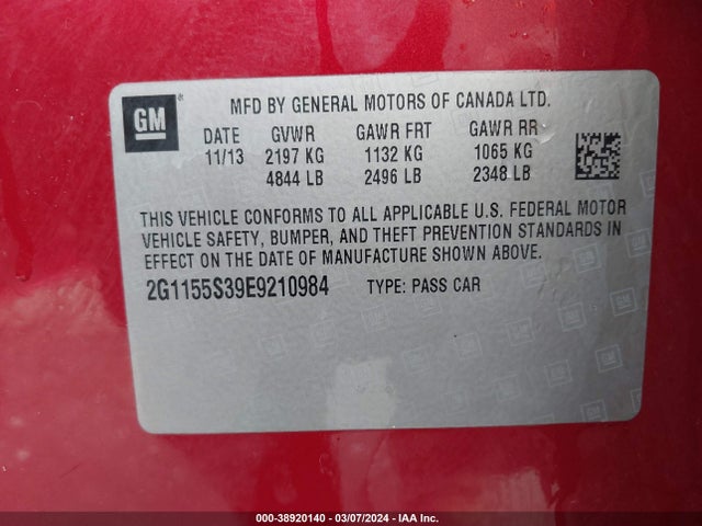 Chevrolet IMPALA 2LZ 2014 2G1155S39E9210984 Image 9