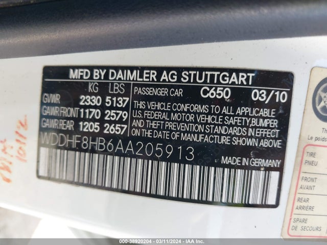 2010 MERCEDES-BENZ E 350 4MATIC VIN: WDDHF8HB6AA205913