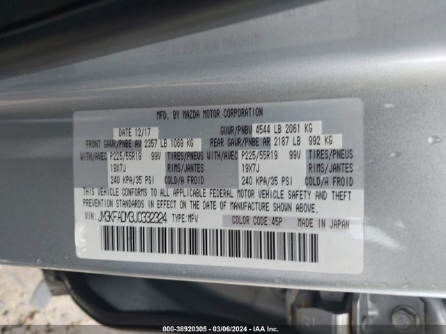 Mazda Cx-5 Grand Touring 2018 JM3KFADM3J0332324 Image 9