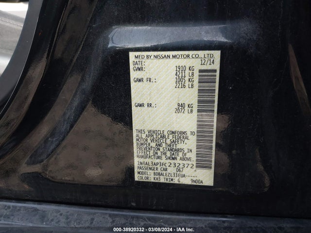 Nissan Altima 2.5 S 2015 1N4AL3AP3FC232372 Image 9