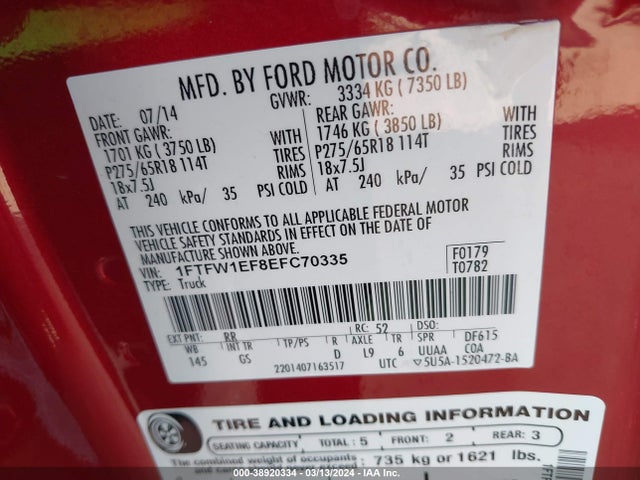 Ford F-150 Xlt 2014 1FTFW1EF8EFC70335 Image 9