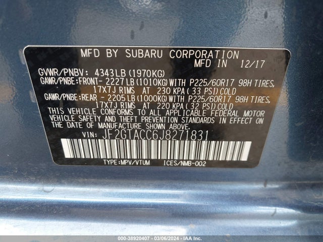 JF2GTACC6J8271831 Subaru Crosstrek 2.0i Premium