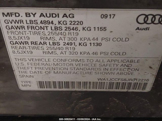 WA1JCCFS8JR012216 Audi Q3 2.0t Premium/2.0t Sport Premium