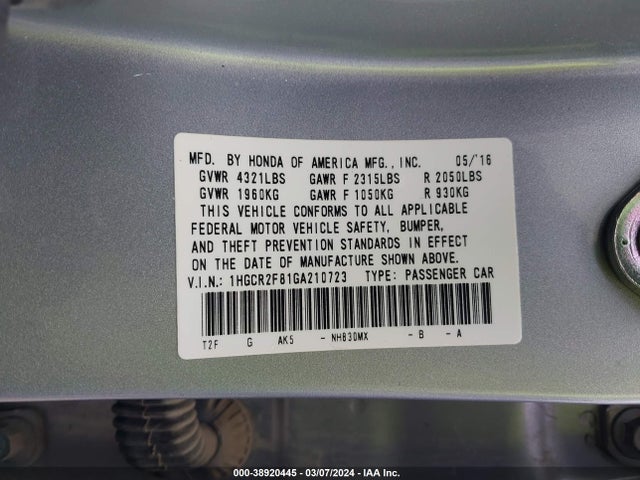 Honda Accord Ex-l 2016 1HGCR2F81GA210723 Image 9
