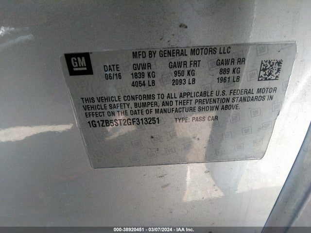 Chevrolet MALIBU LS 2016 1G1ZB5ST2GF313251 Image 9