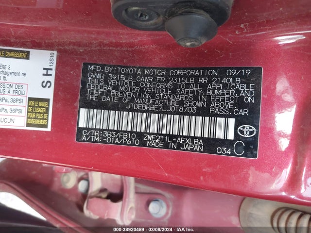 Toyota Corolla Hybrid Le 2020 JTDEBRBE7LJ018703 Image 9