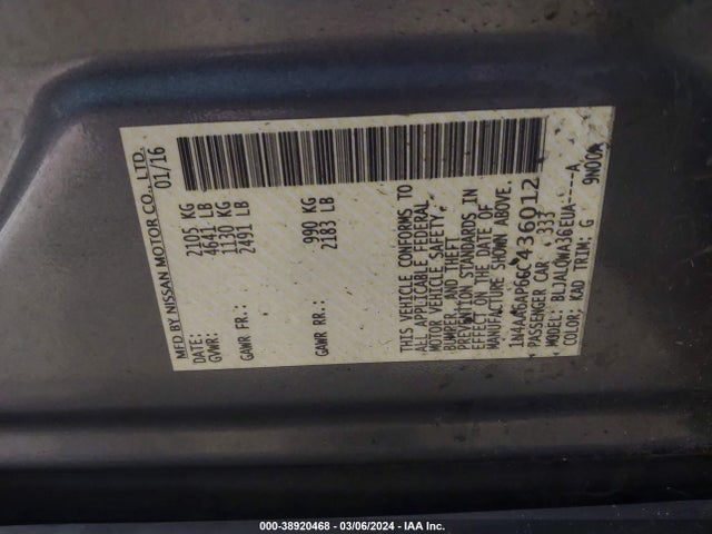 Nissan Maxima 3.5 S 2016 1N4AA6AP6GC436012 Image 9
