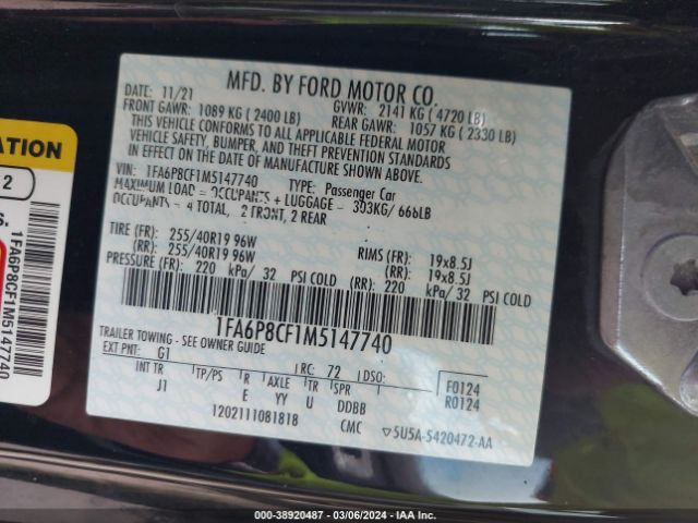 1FA6P8CF1M5147740 Ford Mustang Gt Premium Fastback