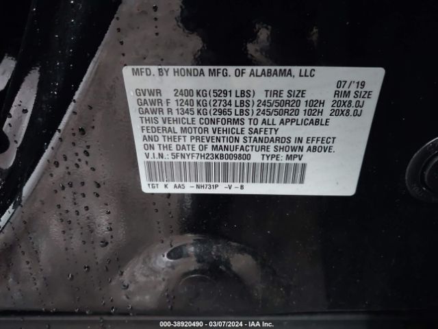 5FNYF7H23KB009800 Honda Passport Sport