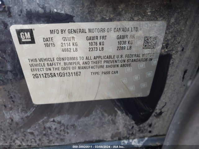 Chevrolet IMPALA LS 2016 2G11Z5SA1G9131167 Image 9