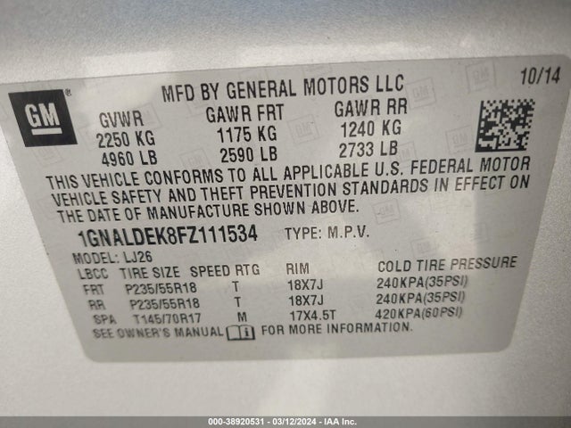 Chevrolet Equinox Ltz 2015 1GNALDEK8FZ111534 Image 9