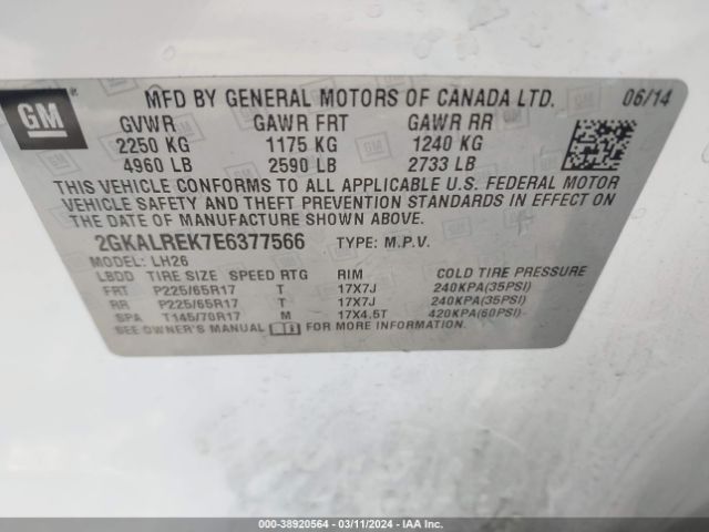 2GKALREK7E6377566 GMC Terrain Sle-2