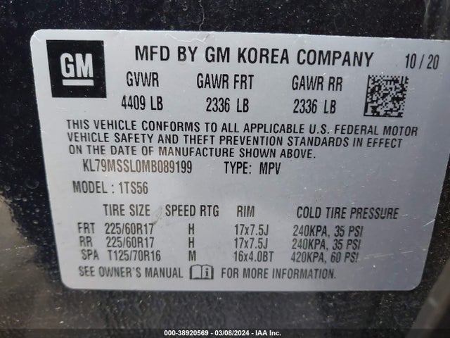 Chevrolet Trailblazer Awd Activ 2021 KL79MSSL0MB089199 Image 9