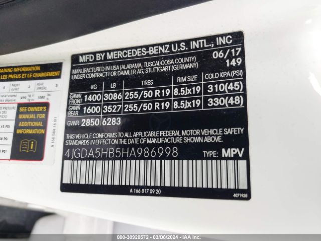 4JGDA5HB5HA986998 Mercedes-Benz Gle 350 4matic