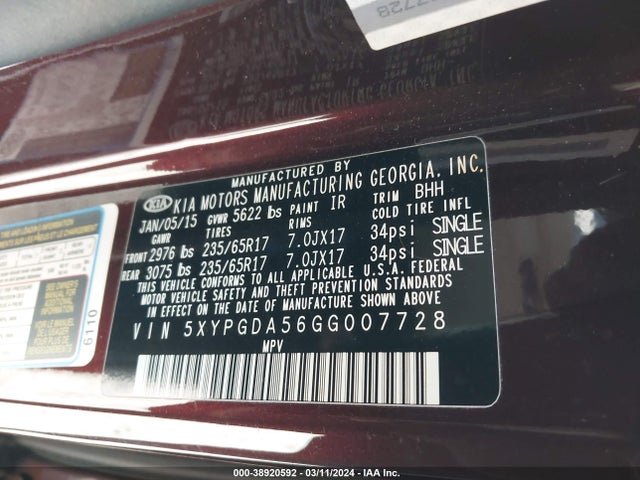 KIA Sorento 3.3l Lx 2016 5XYPGDA56GG007728 Image 9
