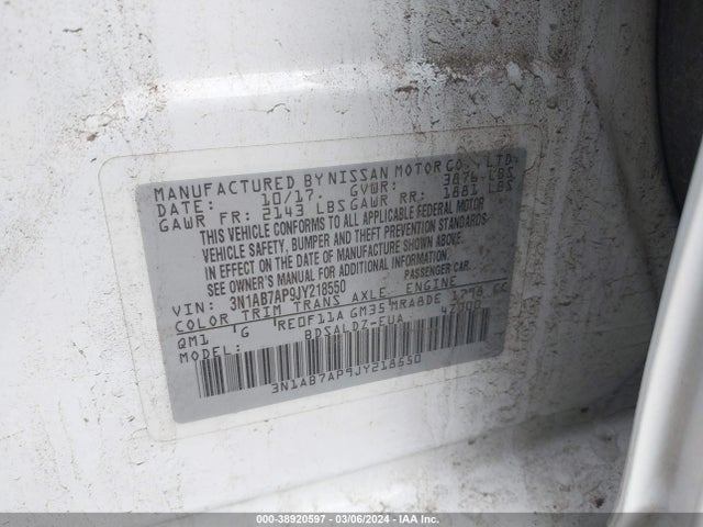Nissan SENTRA SV 2018 3N1AB7AP9JY218550 Image 9