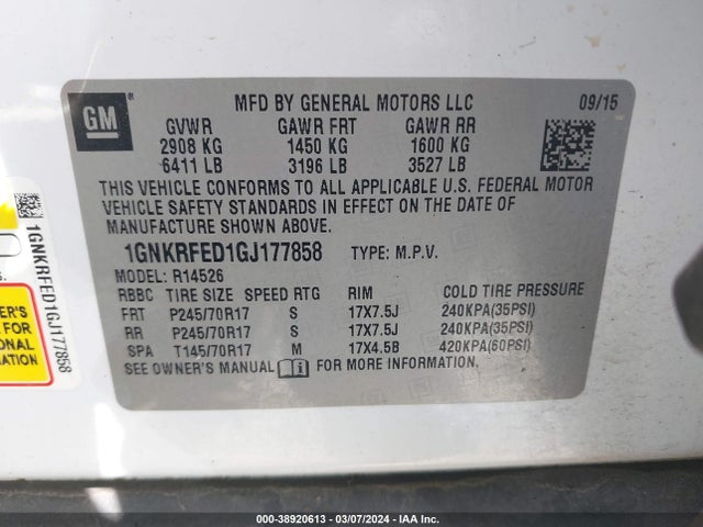 Chevrolet Traverse Ls 2016 1GNKRFED1GJ177858 Image 9