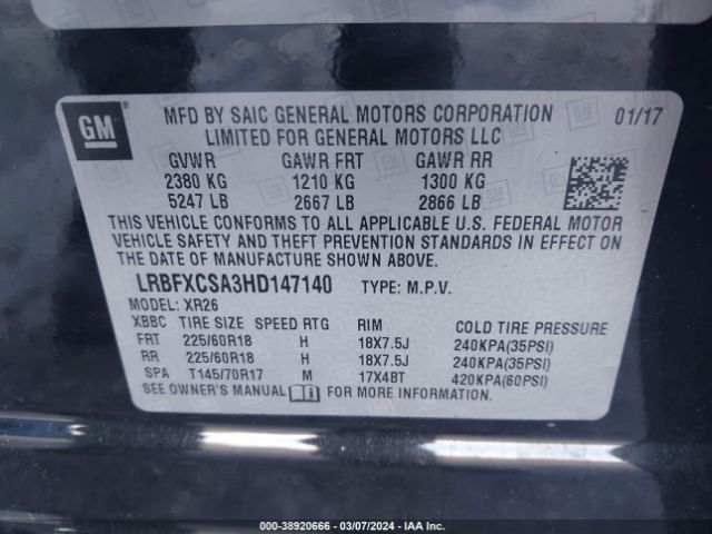 LRBFXCSA3HD147140 Buick Envision Preferred