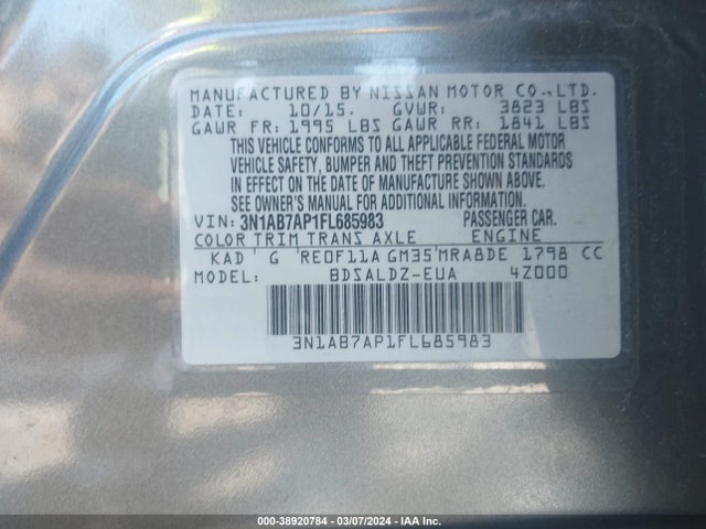 Nissan SENTRA SV 2015 3N1AB7AP1FL685983 Image 9