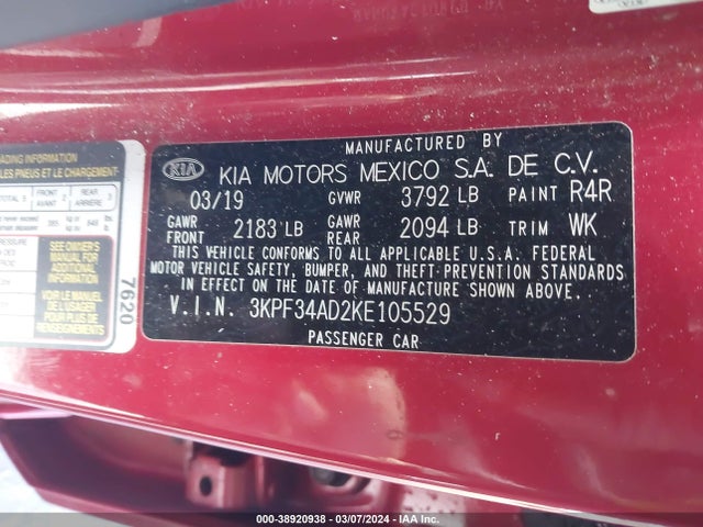 KIA FORTE S 2019 3KPF34AD2KE105529 Image 9
