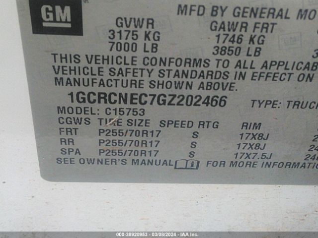 1GCRCNEC7GZ202466 Chevrolet Silverado 1500 Wt