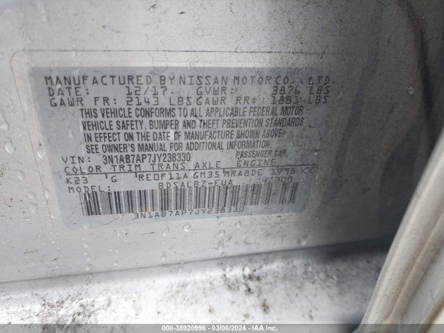 Nissan SENTRA S 2018 3N1AB7AP7JY238330 Image 9