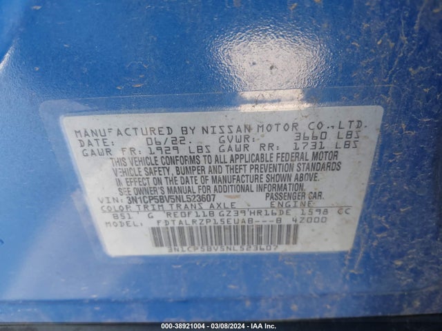 Nissan Kicks S Xtronic Cvt 2022 3N1CP5BV5NL523607 Image 9
