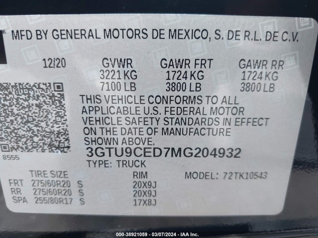 GMC Sierra 1500 4wd  Short Box Elevation 2021 3GTU9CED7MG204932 Image 9