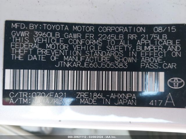 JTNKARJE6GJ505383 Scion IM