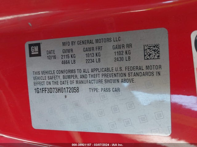 Chevrolet Camaro 1ss 2017 1G1FF3D73H0172058 Image 9