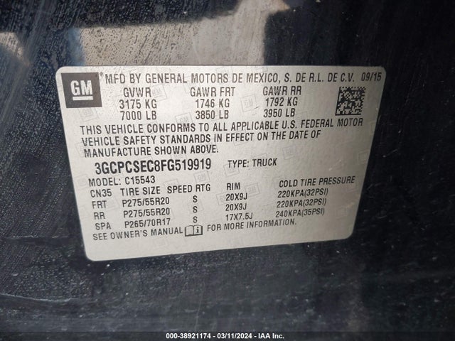 Chevrolet Silverado 1500 1lz 2015 3GCPCSEC8FG519919 Image 9