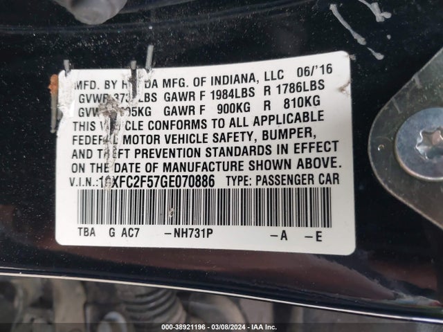Honda Civic Lx 2016 19XFC2F57GE070886 Image 9