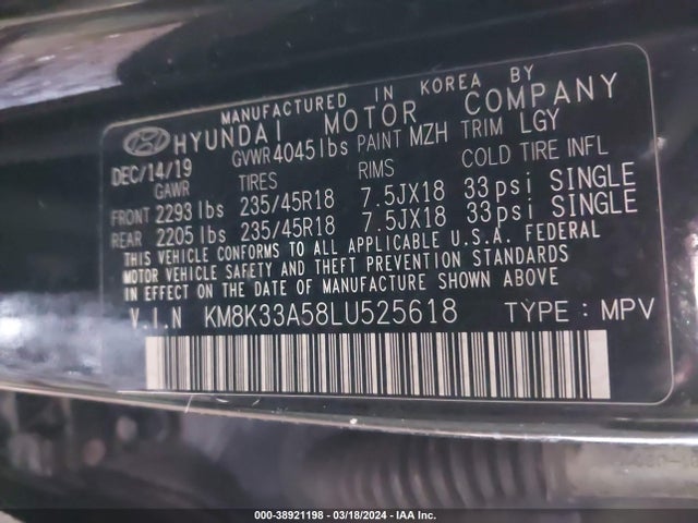 Hyundai Kona Limited 2020 KM8K33A58LU525618 Image 9