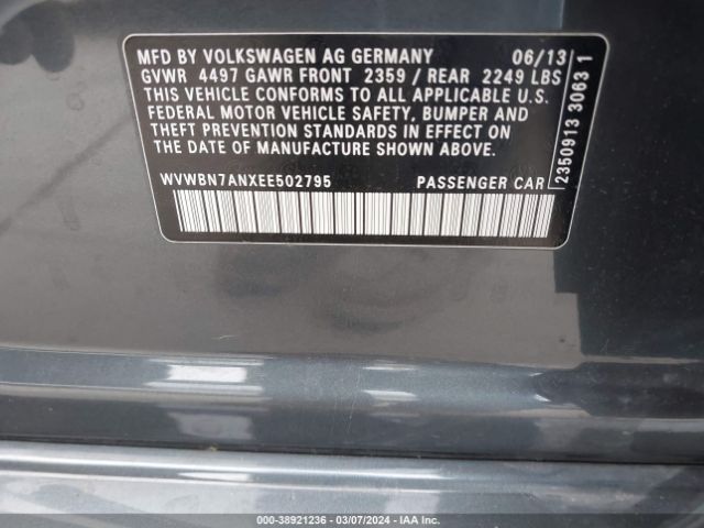 WVWBN7ANXEE502795 Volkswagen Cc 2.0t Sport