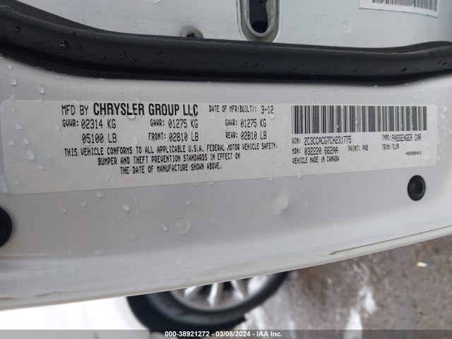 Aukcja sprzedaży 2012 Chrysler 300 Limited, vin: 2C3CCACG7CH231775, numer aukcji: 38921272