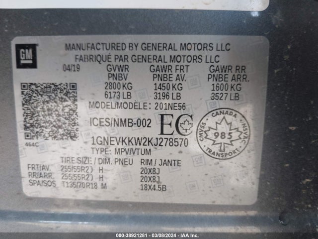Chevrolet Traverse Premier 2019 1GNEVKKW2KJ278570 Image 9