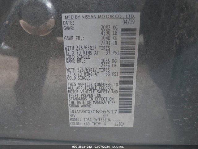 Nissan ROGUE S 2019 5N1AT2MTXKC806517 Image 9