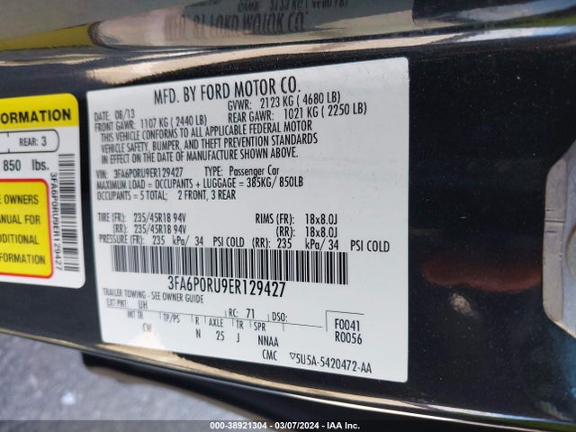 Ford Fusion Hybrid Titanium 2014 3FA6P0RU9ER129427 Image 9