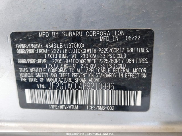 Subaru Crosstrek Premium 2023 JF2GTACC4P9210996 Image 9