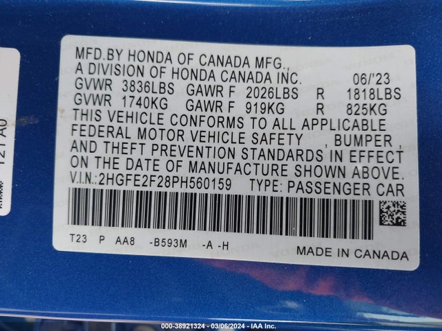 Honda Civic Lx 2023 2HGFE2F28PH560159 Image 9