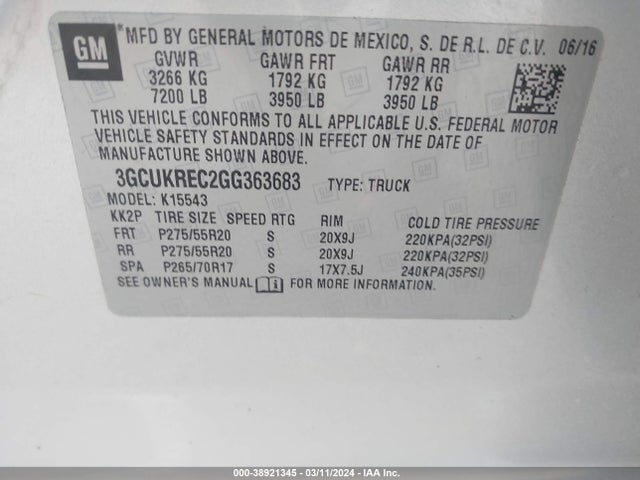 Chevrolet Silverado 1500 1lt 2016 3GCUKREC2GG363683 Image 9