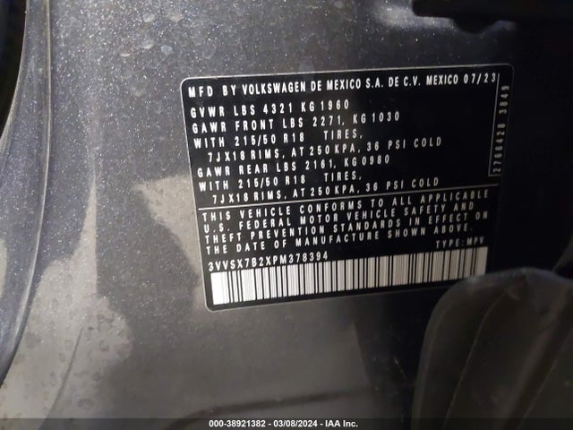 3VVSX7B2XPM378394 Volkswagen Taos 1.5t Se