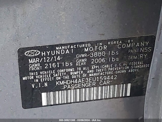 Hyundai Elantra Limited 2014 KMHDH4AE3EU159442 Image 9
